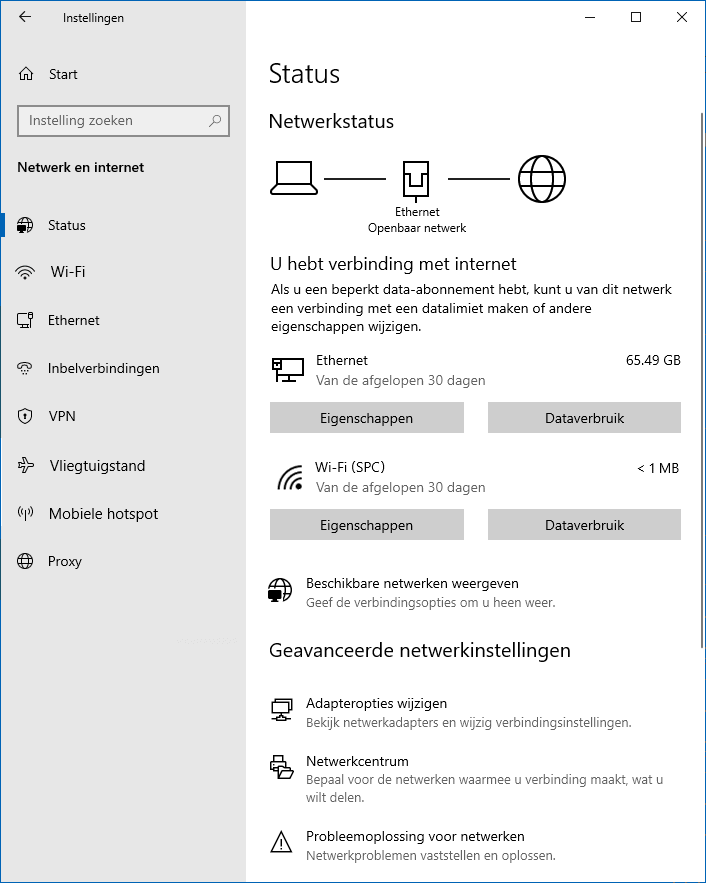 Windows 10 instellingen: onderdeel Netwerk en internet