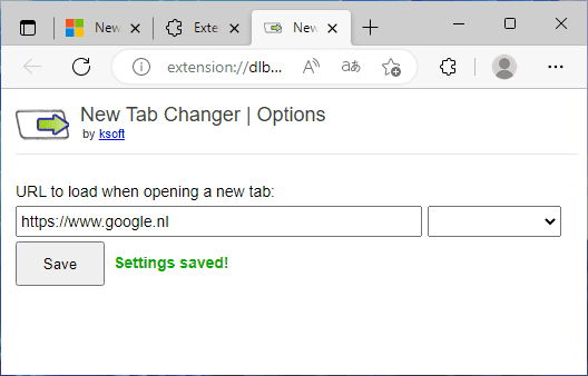 New Tab Changer in Edge: zoekmachine Bing wijzigen in Google