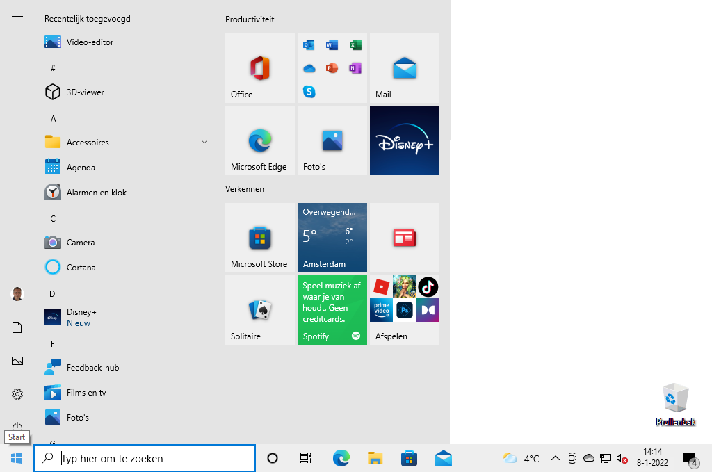 Windows 10 startmenu (desktopmodus vs tabletmodus)