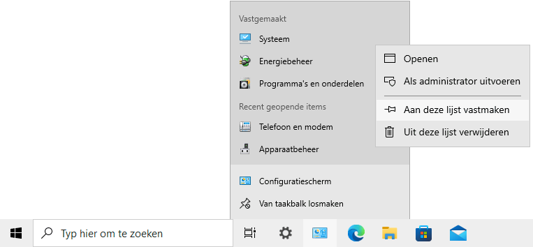 Jump Lists Windows 10 programma's