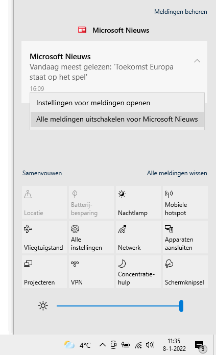 Windows 10 Actiecentrum