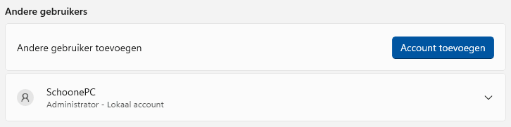 Windows 11: Accounts > Andere gebruikers