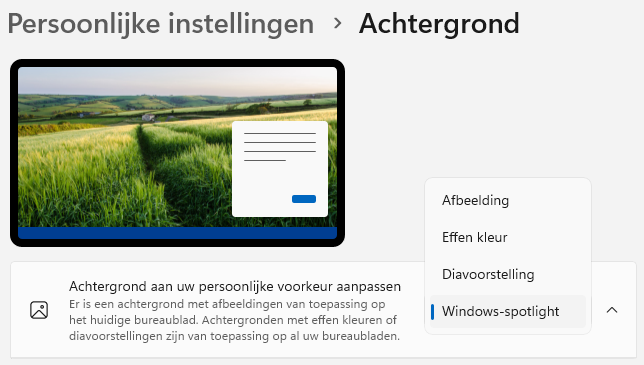 Windows-spotlight op het bureaublad