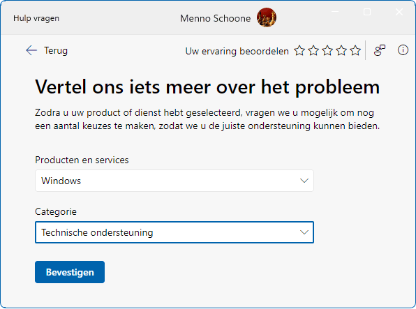 App Hulp vragen aan Microsoft