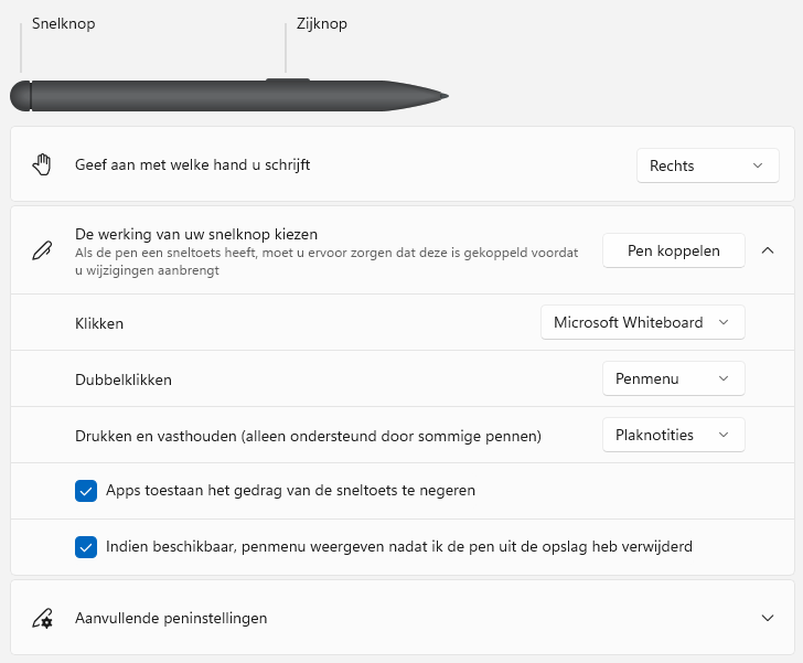 Instellingen Windows 11: digitale pen en Windows Ink