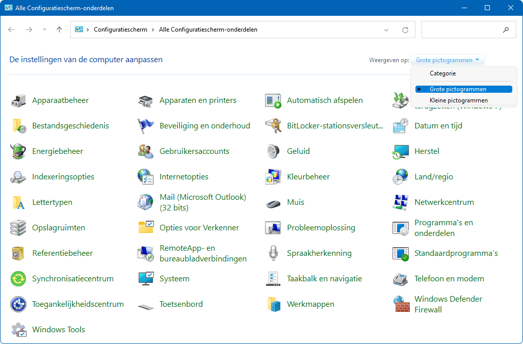 Configuratiescherm Windows 11