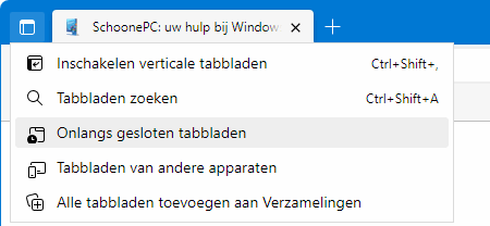 Edge Tabbladen actiemenu
