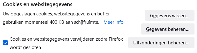 Firefox: Cookies en websitegegevens verwijderen zodra Firefox wordt gesloten