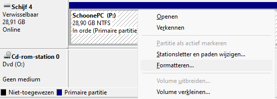 Formatteren vanuit Schijfbeheer