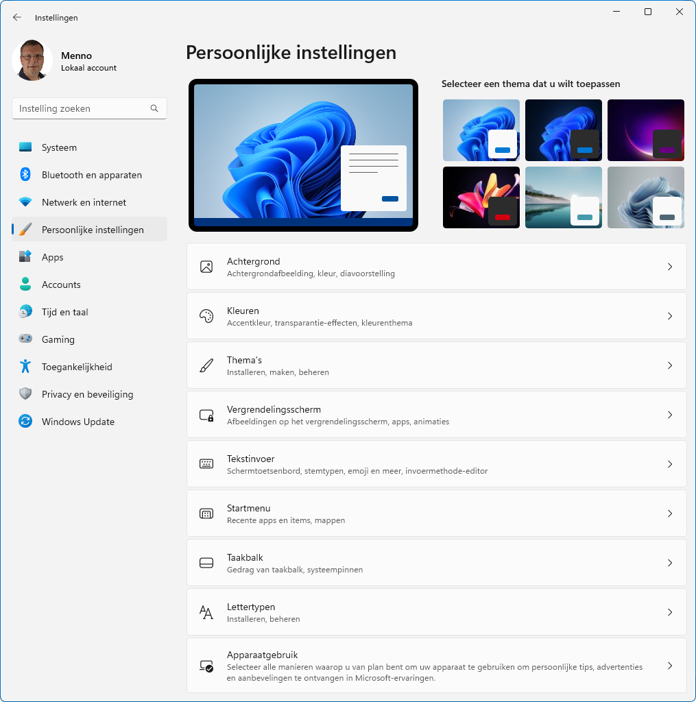 Windows 11 Persoonlijke instellingen