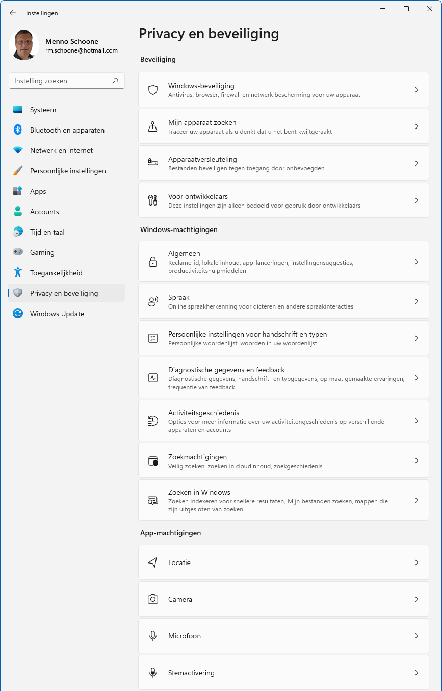 Windows 11:  Privacy en beveiliging