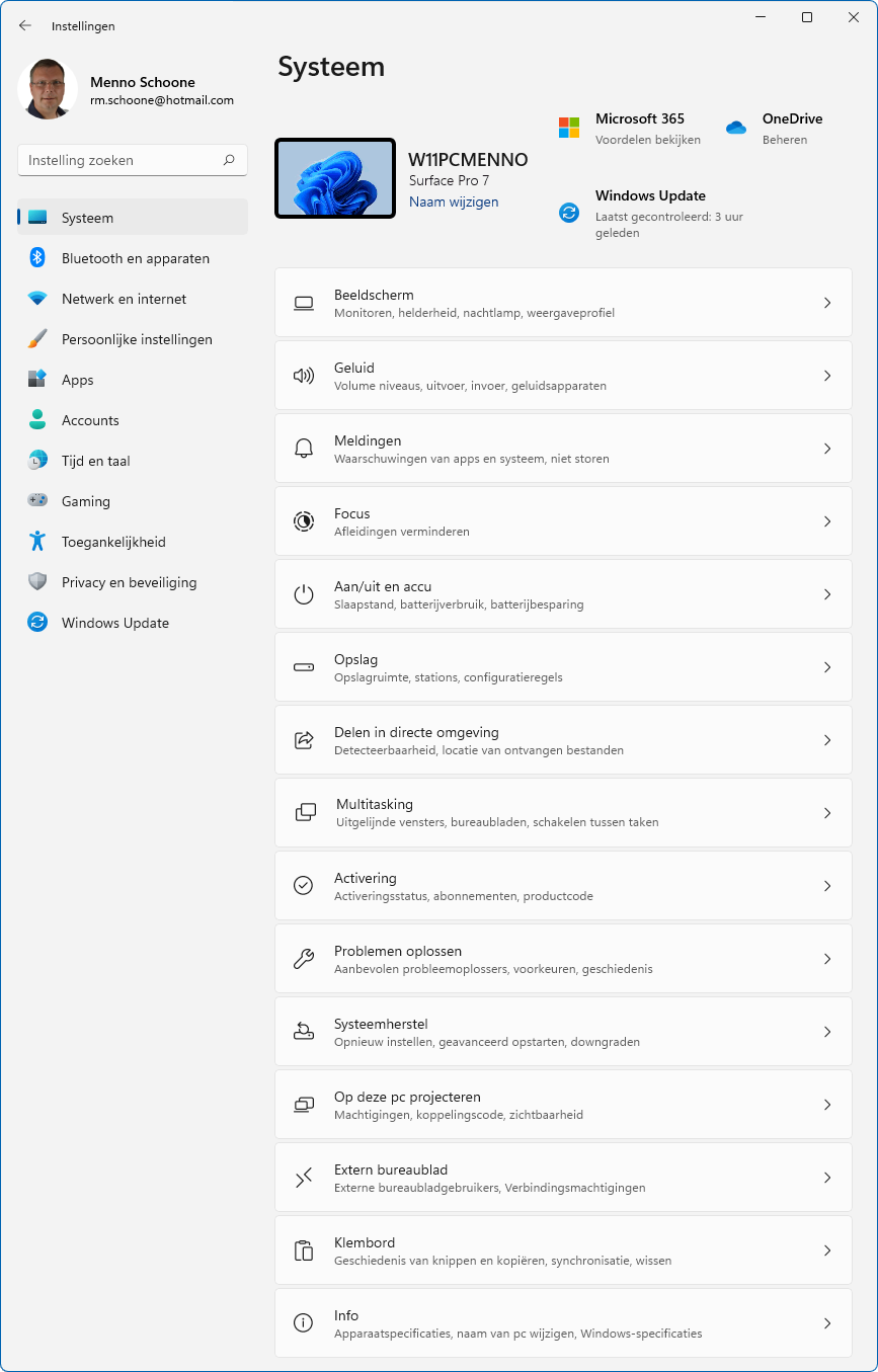 Windows 11 Instellingen, onderdeel Systeem Windows 11 Instellingen, Onderdeel Systeem