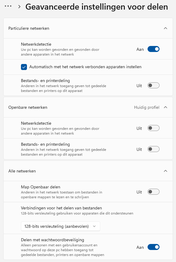 Windows 11: Geavanceerde instellingen voor delen