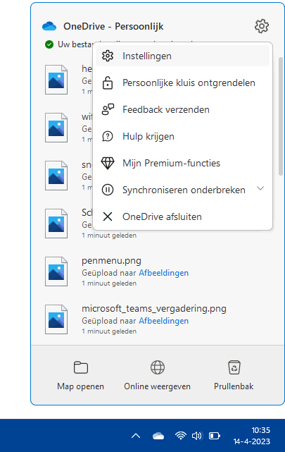 OneDrive systeemvakpictogram: Instellingen