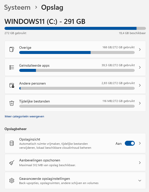 Windows 11: Opslaginzicht