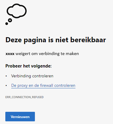 Deze pagina is niet bereikbaar: verbinding controleren, de proxy en de firewall controleren