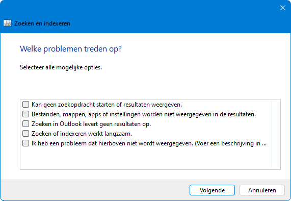 Probleemoplosser zoeken en indexeren