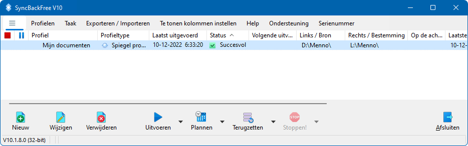 SyncBackFree hoofdvenster