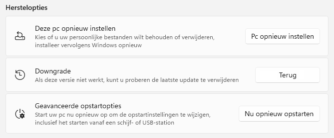 Windows 11 herstelopties: Deze pc opnieuw instellen