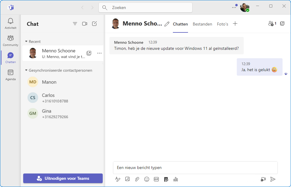 Microsoft Teams chat of videochat starten