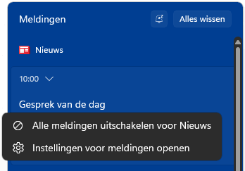 Alle meldingen uitschakelen voor ...
