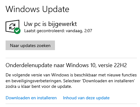 Windows Update - onderdelenupdate Windows 10 versie 22H2