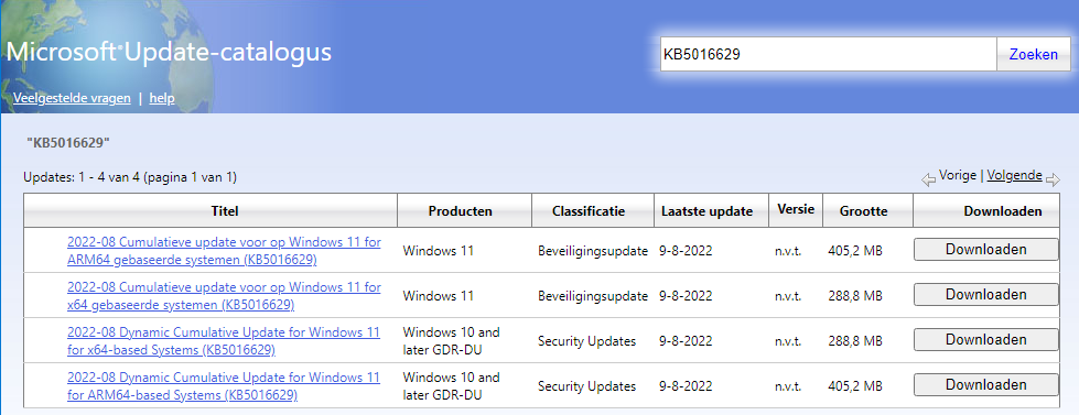 Microsoft Update Catalogus