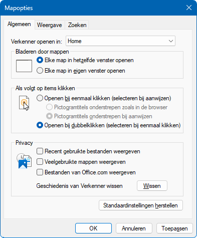 Veelgebruikte mappen weergeven en Recent gebruikte bestanden weergeven