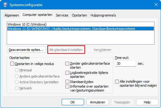Dual boot: als standaard instellen