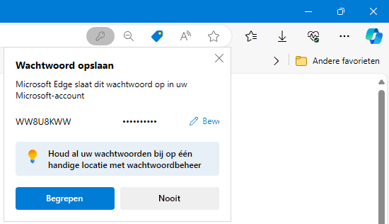 Wachtwoord door de browser Edge laten opslaan