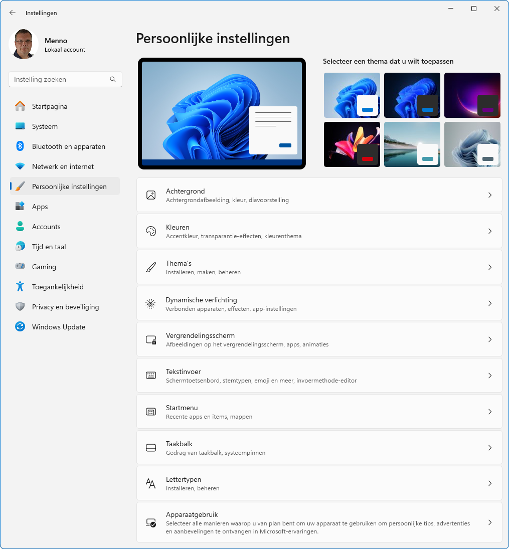 Windows 11 Persoonlijke instellingen