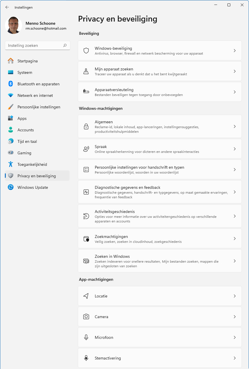 Windows 11:  Privacy en beveiliging