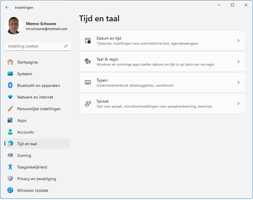 Windows 11: Tijd en taal