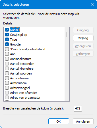 Windows Verkenner: kolommen aanpassen