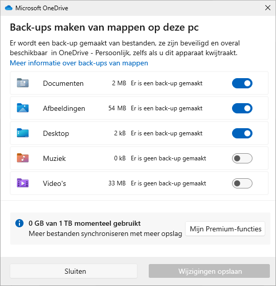 OneDrive: Back-ups maken van mappen op deze pc