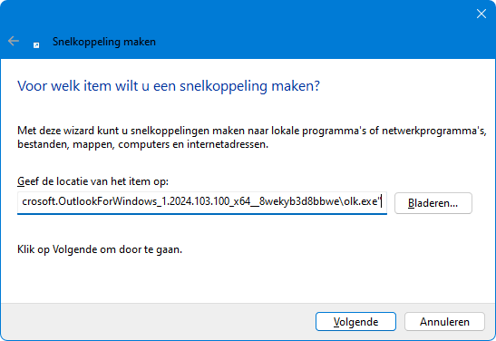 Snelkoppeling naar de app Outlook maken