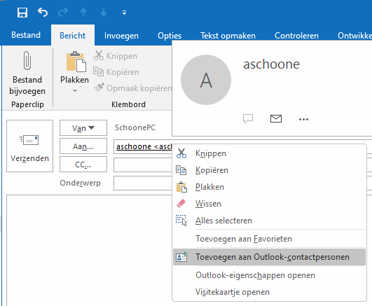 E-mailadressen in het AAN-veld aan het adresboek van Outlook toevoegen