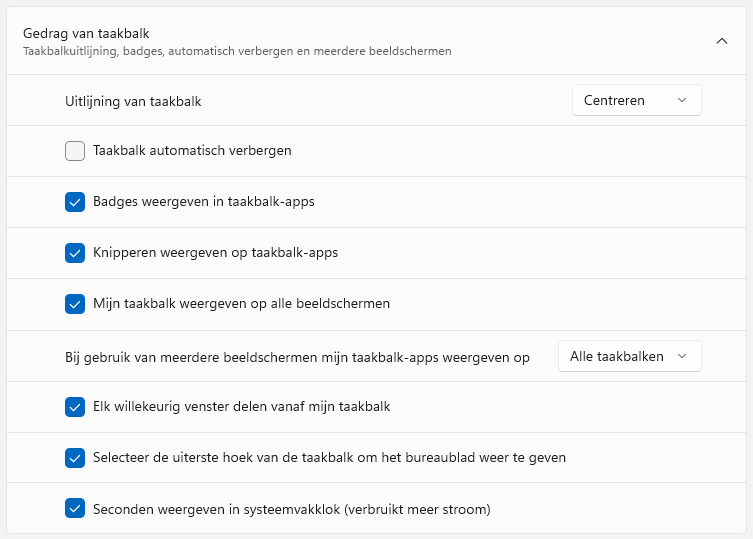 Windows 11: gedrag van de taakbalk