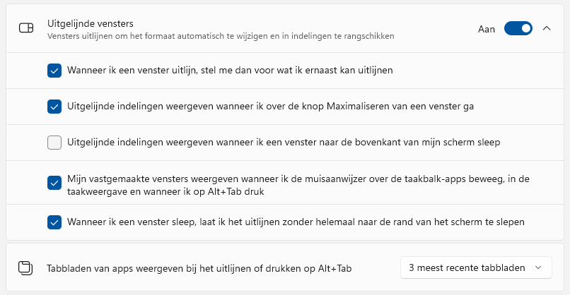 Windows 11 multitasking: vensters uitlijnen