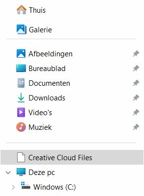 Map Creative Cloud Files in de Windows Verkenner