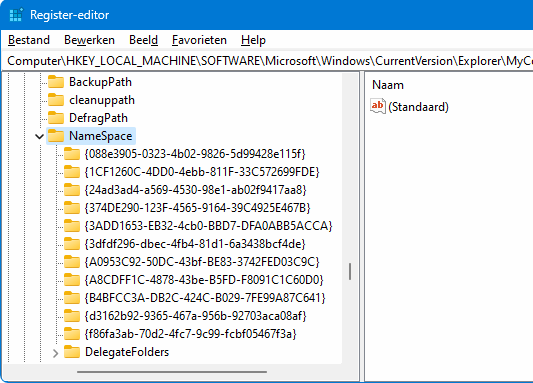 HKLM \SOFTWARE \Microsoft \Windows \CurrentVersion \Explorer \MyComputer \NameSpace