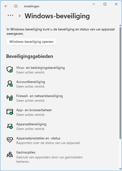 Instellingen > Apps > Genstalleerde apps > Windows-beveiliging