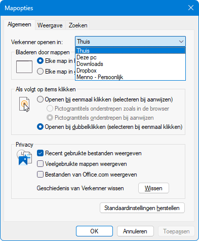 Windows Verkenner laten openen in een standaard map
