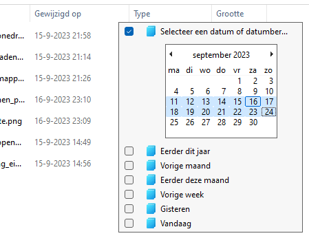 Windows Verkenner: een datum of datumbereik selecteren