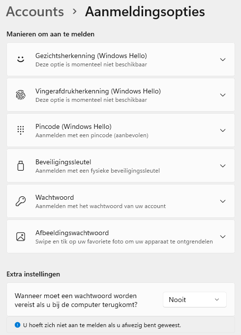 Wanneer moet een wachtwoord worden vereist als u bij de computer terugkomt?