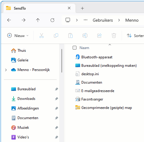 C:\Gebruikers \inlognaam \AppData \Roaming \Microsoft \Windows \SendTo (SHELL:SENDTO)