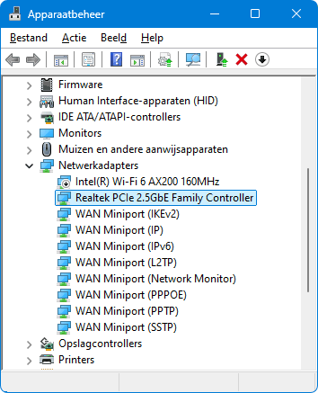 Apparaatbeheer > Netwerkadapters