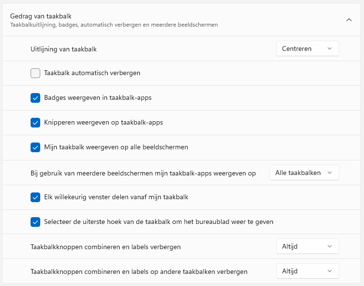 Windows 11: gedrag van de taakbalk