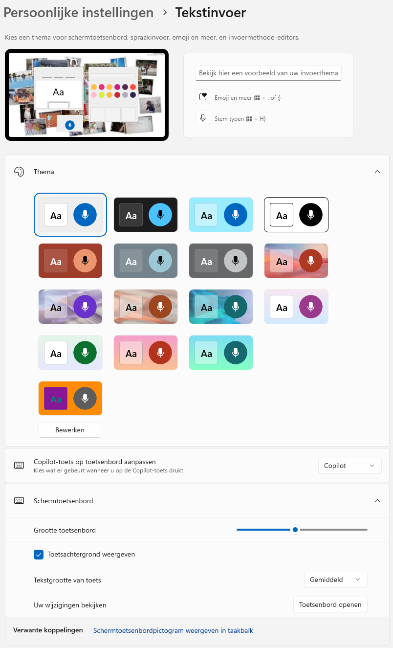 Windows 11 schermtoetsenbord (grootte en thema)
