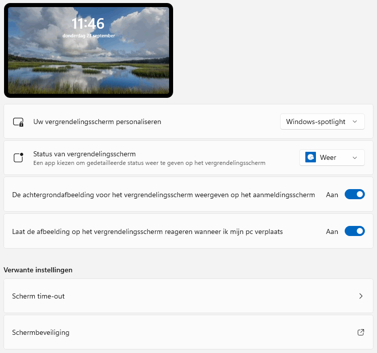 Windows 11:  Vergrendelingsscherm